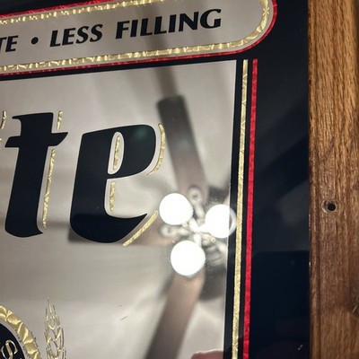 Vintage Miller Lite Beer Bar Mirror Wood Frame Great Taste Less