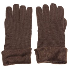 Womens Soft Brown Cuffed Knit Gloves
