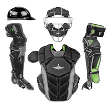 All Star MVP Pro Series Mask Adult 16+ Baseball Catchers Gear Set - Black Grey