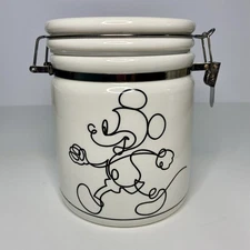 Mickey Mouse 6" Cookie Jar Canister w/ Hinged Clip Black and White Modern Disney