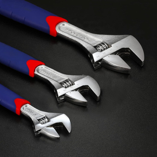WORKPRO 3-piece Adjustable Wrench Set CR-V with Rubberized Anti-Slip Red