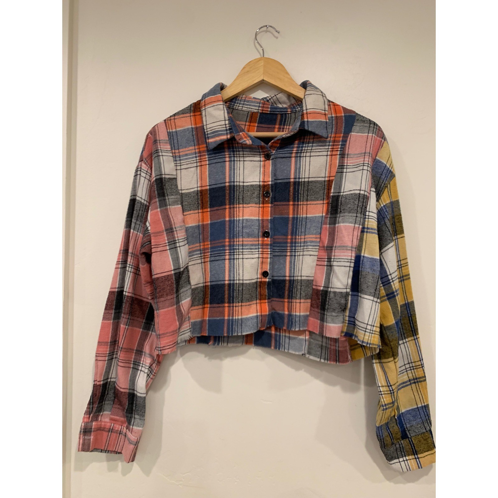 Blush Mark Cropped Patchwork Plaid Flannel Shirt … - image 11