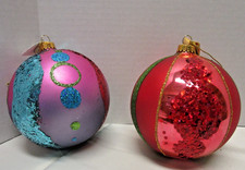 Lot 2 Katherine's Collection Glass Tree Ornament Jeweled Red Pink Stripes NWT