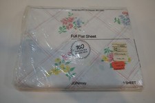 Vintage JC Penney White w Floral Flat Sheet Full Size NOS in Package
