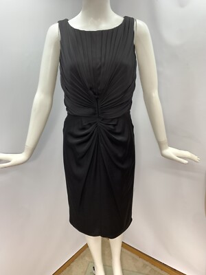 【ARMANI COLLEZIONI】TWIST TOPS 478T Armani Collezioni Black Pleated Ruched Silk Blend Lined Dress Size
