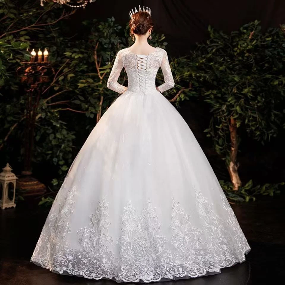 Wedding Dresses O-neck  Lace Appliques Tulle Bride ball Gown Floor Length - Image 4 of 4