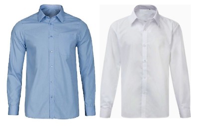 2er Pack Mädchen Schule Shirt Top weiß blau Uniform Bluse Ärmel 26-48'' 3-16 Jahre