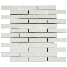 White Crackle Glass Mosaic Tile Brick Joint Kitchen Shower Wall Backsplash