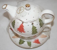 Grace Teaware Colorful Christmas Pine Trees Stacking Tea For One Teapot New