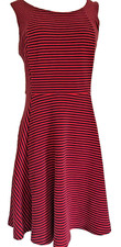 Express Red & Navy Striped Dress Knee Party M Full Circle Skirt Party Cocktail