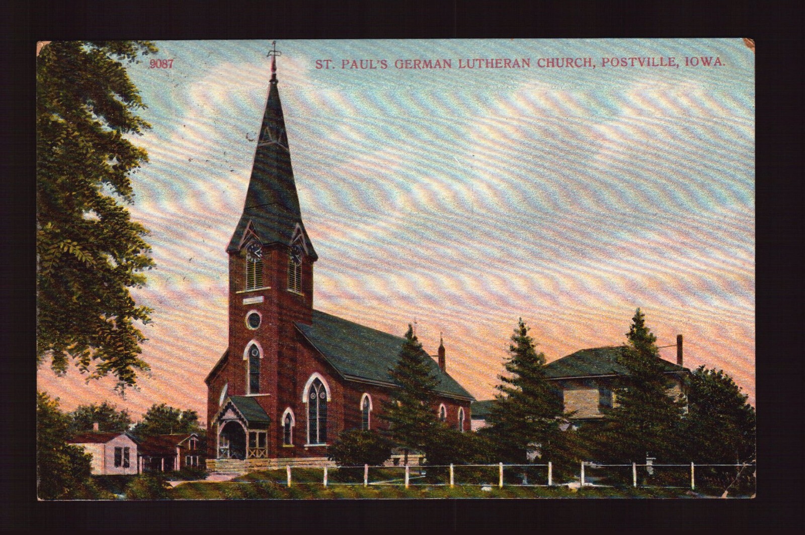 POSTCARD IOWA POSTVILLE IA ST PAUL'S GERMAN LUTHERAN CHURCH 1911