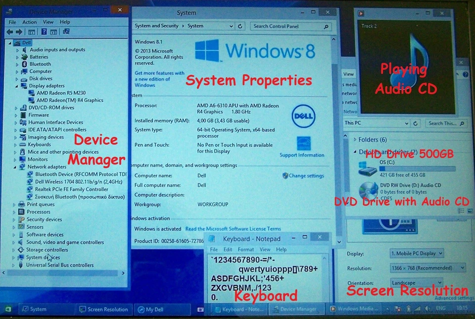Dell Inspiron 15 AMD A6 1.80GHz 15.6” 4GB Ram 500GB HD ATI Radeon R5-R4 HDMI - Image 3 of 4