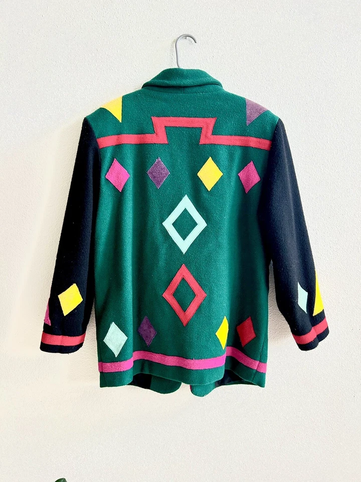 Chaqueta Vintage Braetan Lana y Gamuza Color Bloqueado Años 80 Talla Mediana Foto 4 de 4