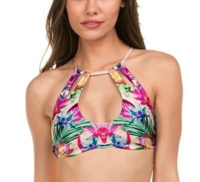 NWT $65 Isabella Rose [ Small ] Hot Tropics High Neck Keyhole Bikini Top #P616