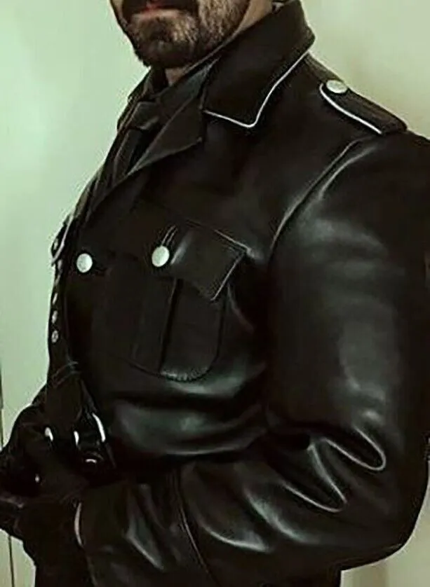 Leather Coat For Men WW2 Tunics Shirt Genuine German Police Style