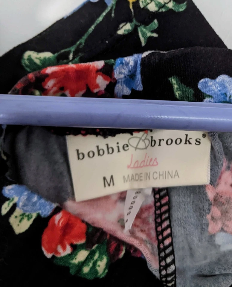 Bobbie Brooks Ladies Black Floral Print Leggings Size M Super Soft - Image 3 of 3