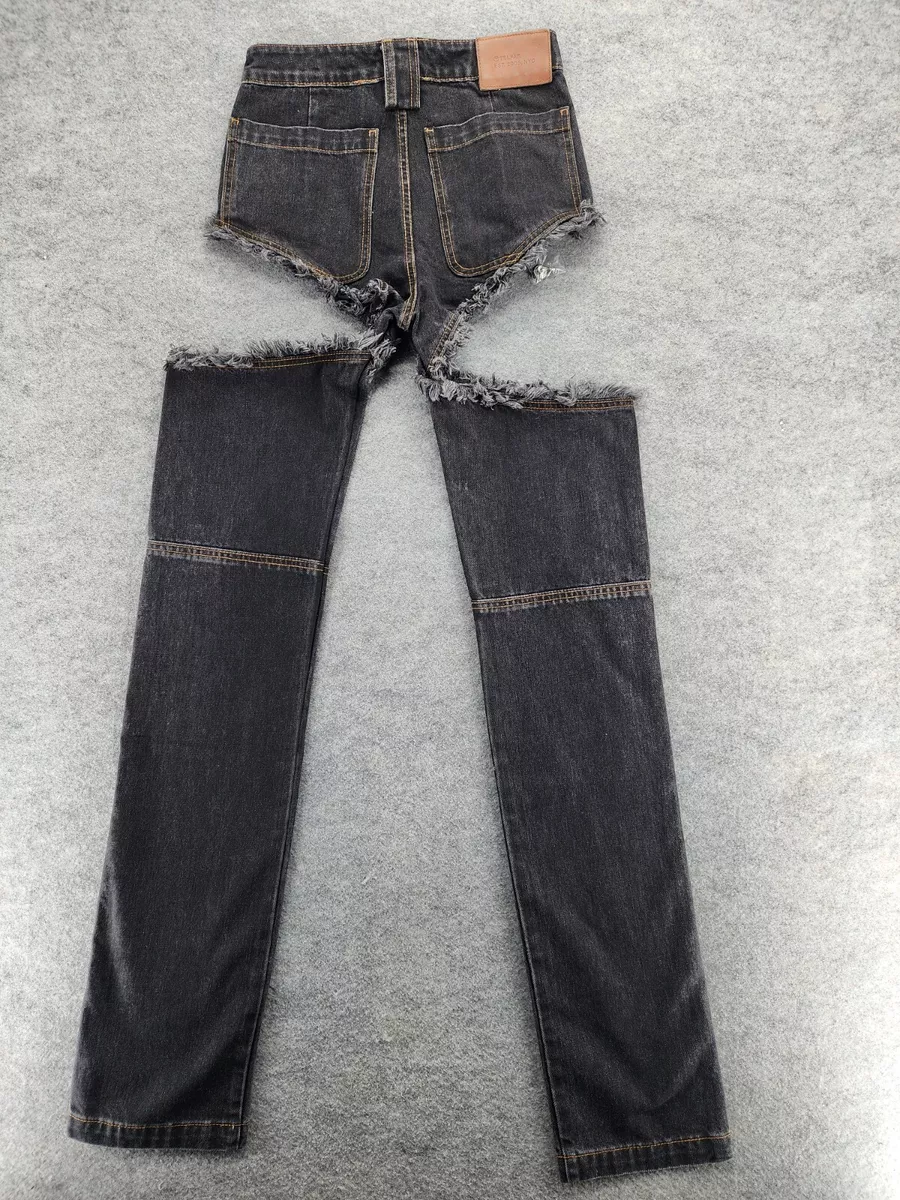 Telfar Jeans Womens 2XS Thigh Hole Black Denim High Rise 28x36