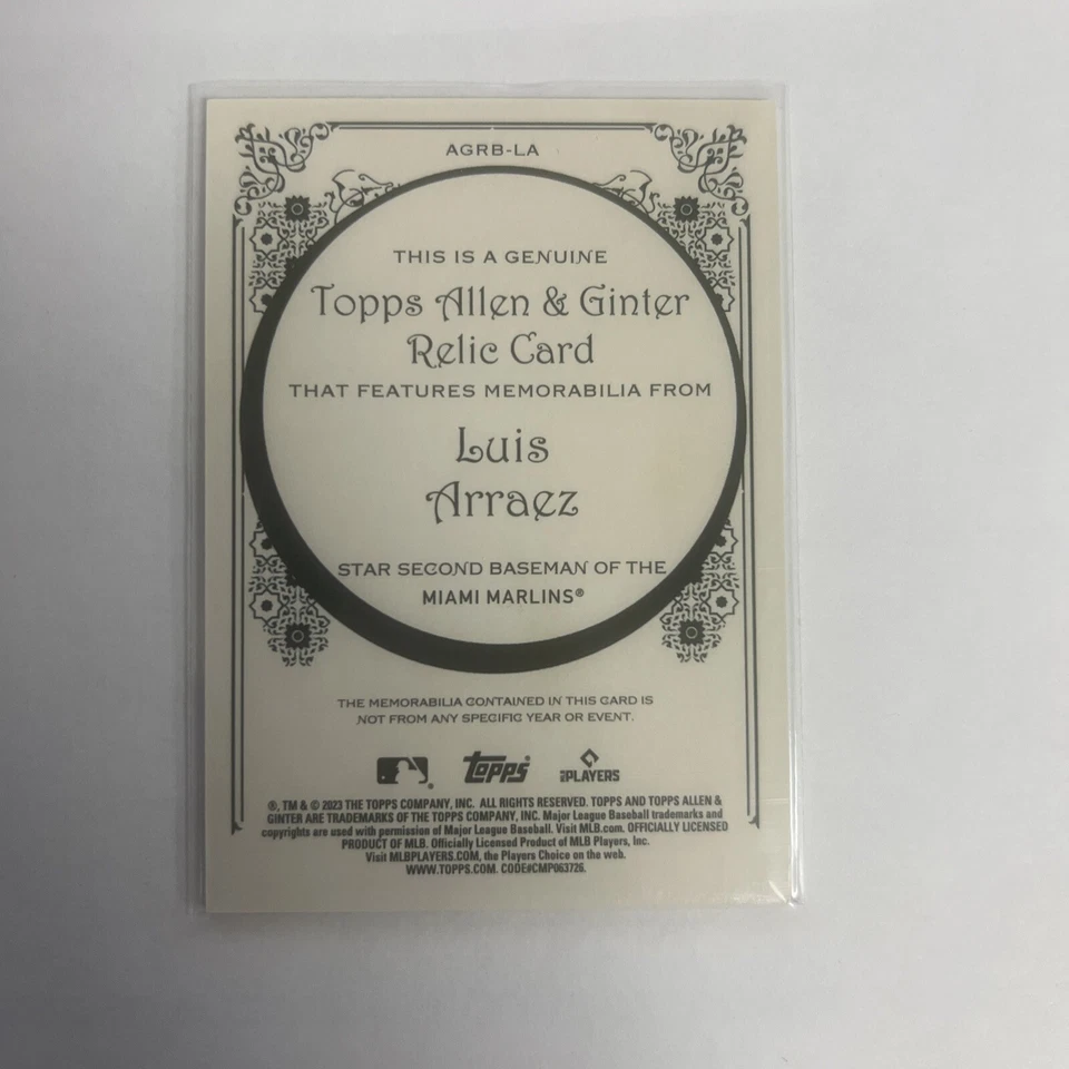 2023 Topps Allen & Ginter - Relics B #AGRB-LA Luis Arraez (MEM) - Image 2 of 2