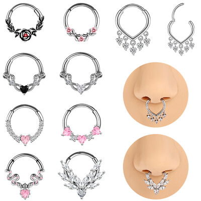 16g Stainless Steel Nose Septum Ring CZ Hinged Segment Ring for Women Jewelry
