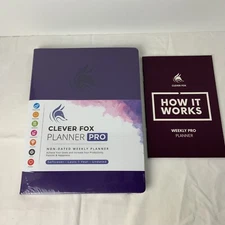Clever Fox Planner Pro Non-Dated Weekly Planner Purple Soft Cover New Sealed