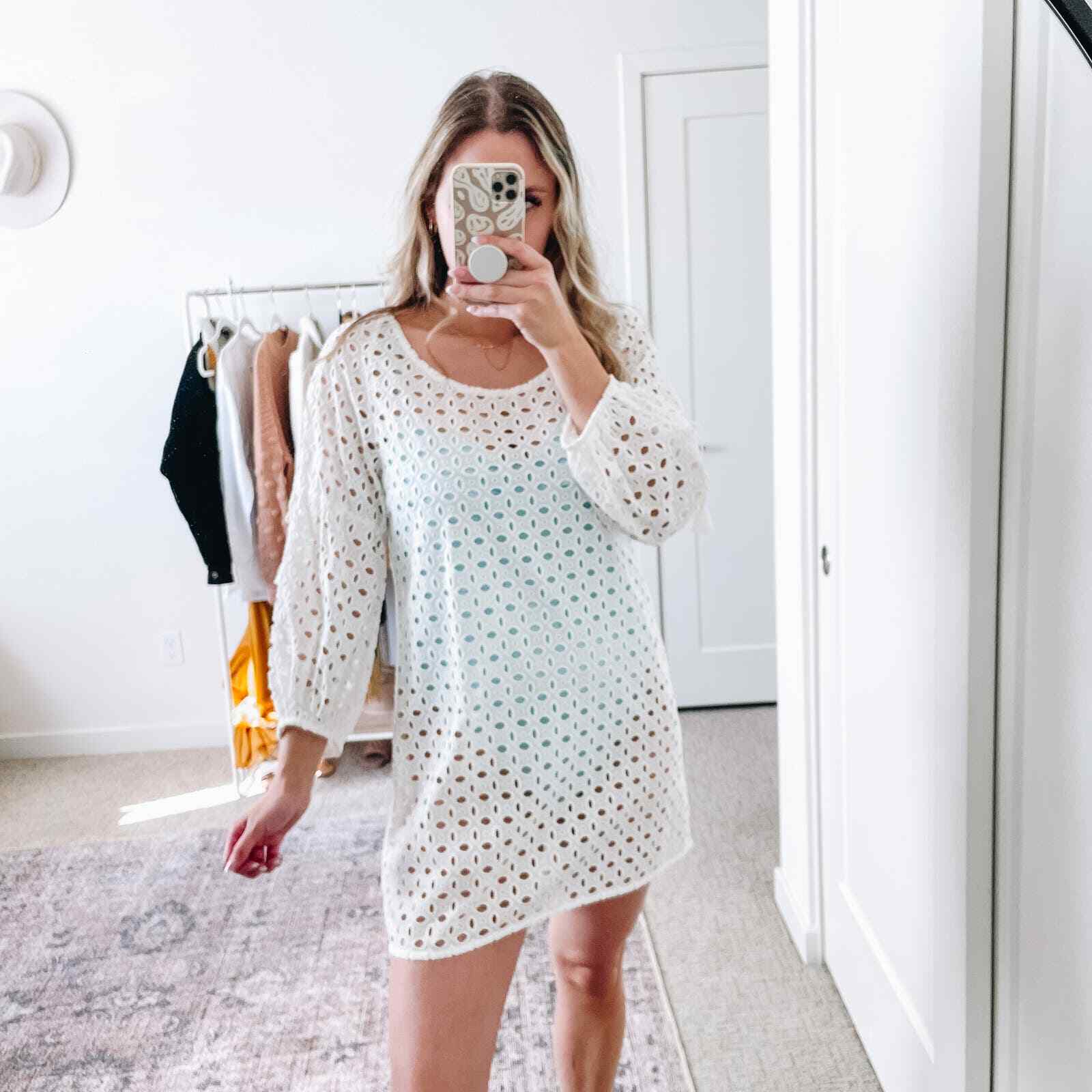 Model KISUII White Eyelet Swim Cover up Mini Dress NWT S eBay