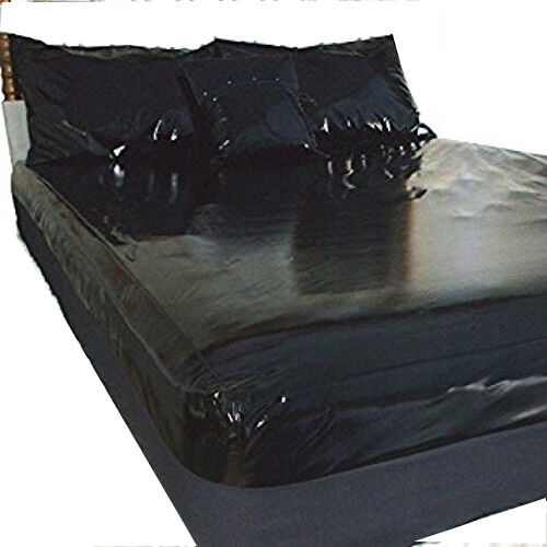 SHINY PVC KING SIZE BED SHEET Flat BLACK Waterproof SOFT VINYL - Picture 1 of 8