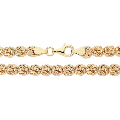 Ausgefallene Kette Halskette 9 kt Gelbgold auf Silber 925 flach Rosetta Damen 4 mm breit