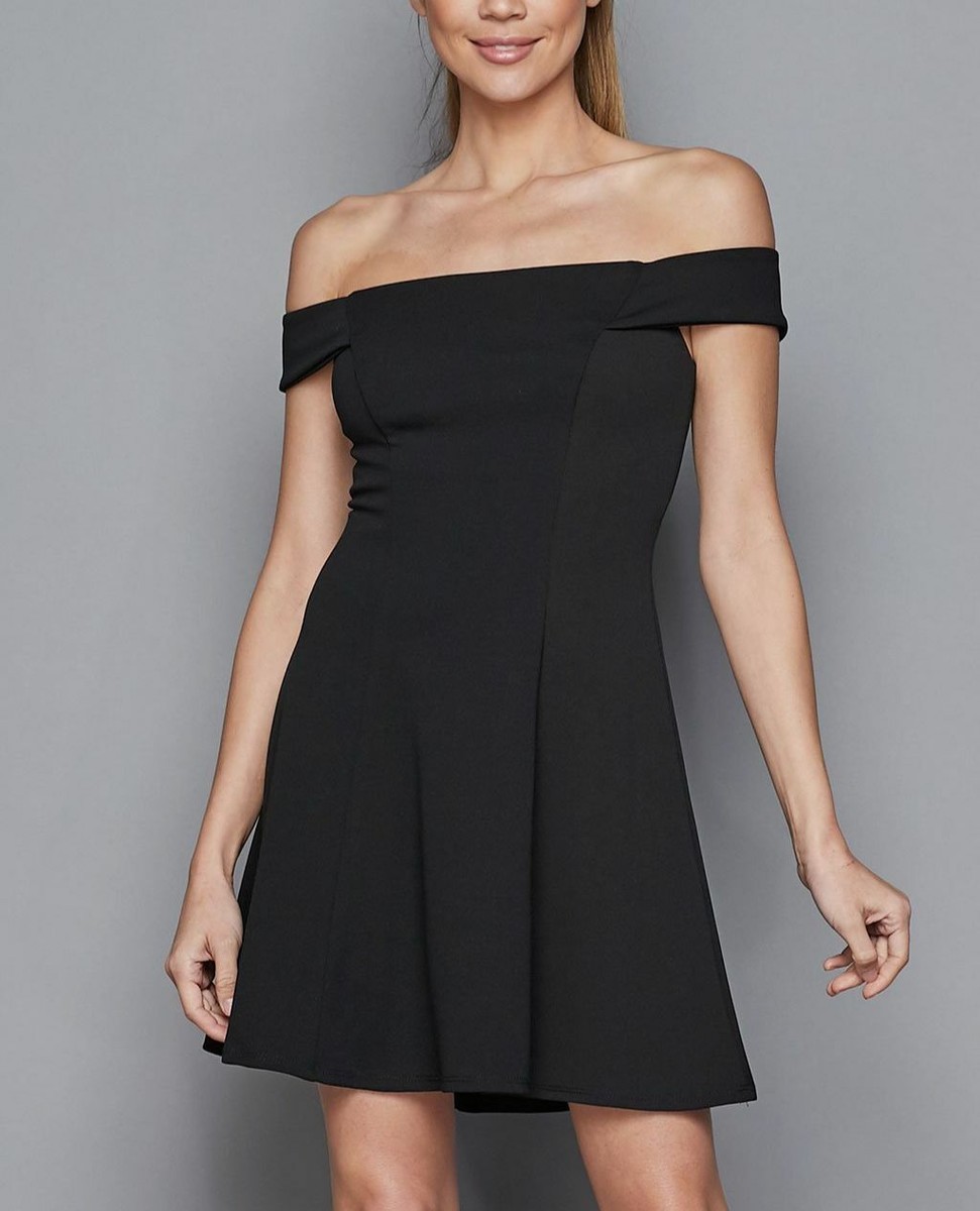little black party dress juniors Teeze Me Womens Juniors Off-The-Shoulder A-Line Mini Dress, 13 / Black