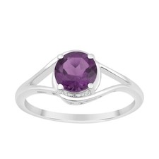 7MM Round Shape Amethyst 925 Sterling Silver Solitaire Split Shank Women Ring