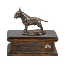 Bull Terrier, Bully - urn for dog ashes, personalized urn with a statue, wooden