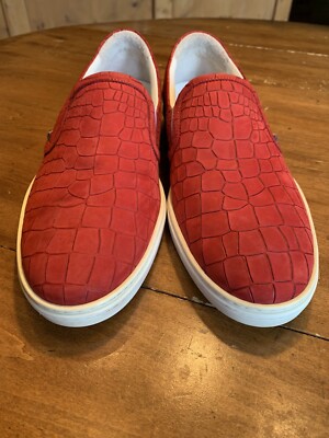 $778 Retail Jimmy Choo Red Embossed Crocodile Slip On Sneakers 10  