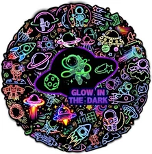 "52 Pcs Neon Astronaut Stickers for Kids Glow in the Dark, Waterproof Space Stic