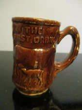 Antique Vintage Brown Stoneware Sunshine Dairy Products Cows Coffee Mug!