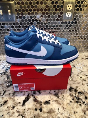 Nike Dunks low navy blue size 11 slightly worn Nike Dunk Low Navy and White Size 11 Decent... | Depop main image 3