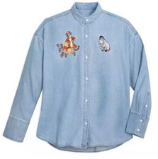 Disney Winnie the Pooh and Pals Denim Shirt Embroidered size L New With Tags