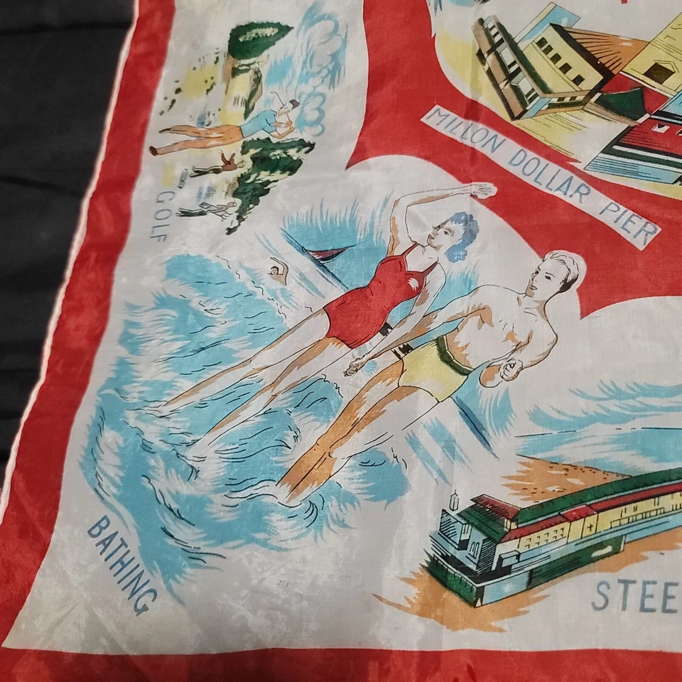 Bufanda De Colección Atlantic City Mapa Souvenir Appx 30" x 30" Rayón Enrollado a Mano Foto 4 de 4