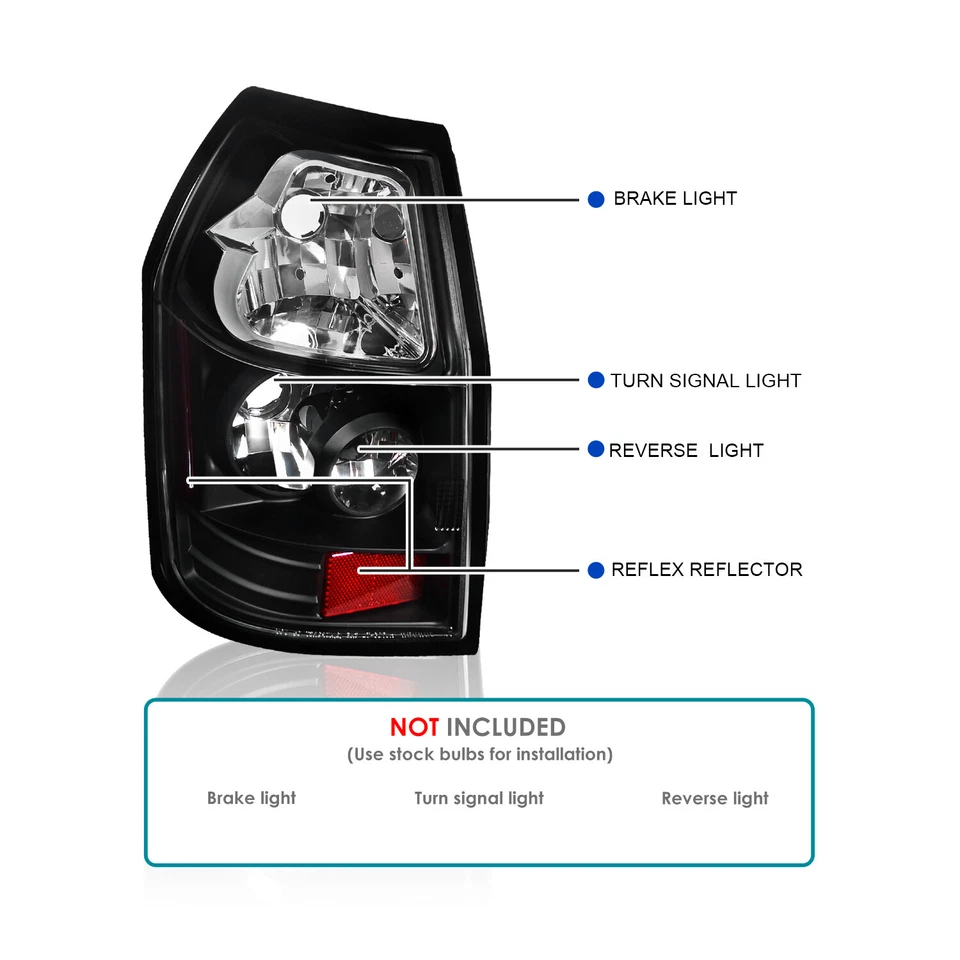 Black Fits 2005-2008 Dodge Magnum Tail Lights Brake Lamps Pair Left+Right 05-08 - Image 3 of 4