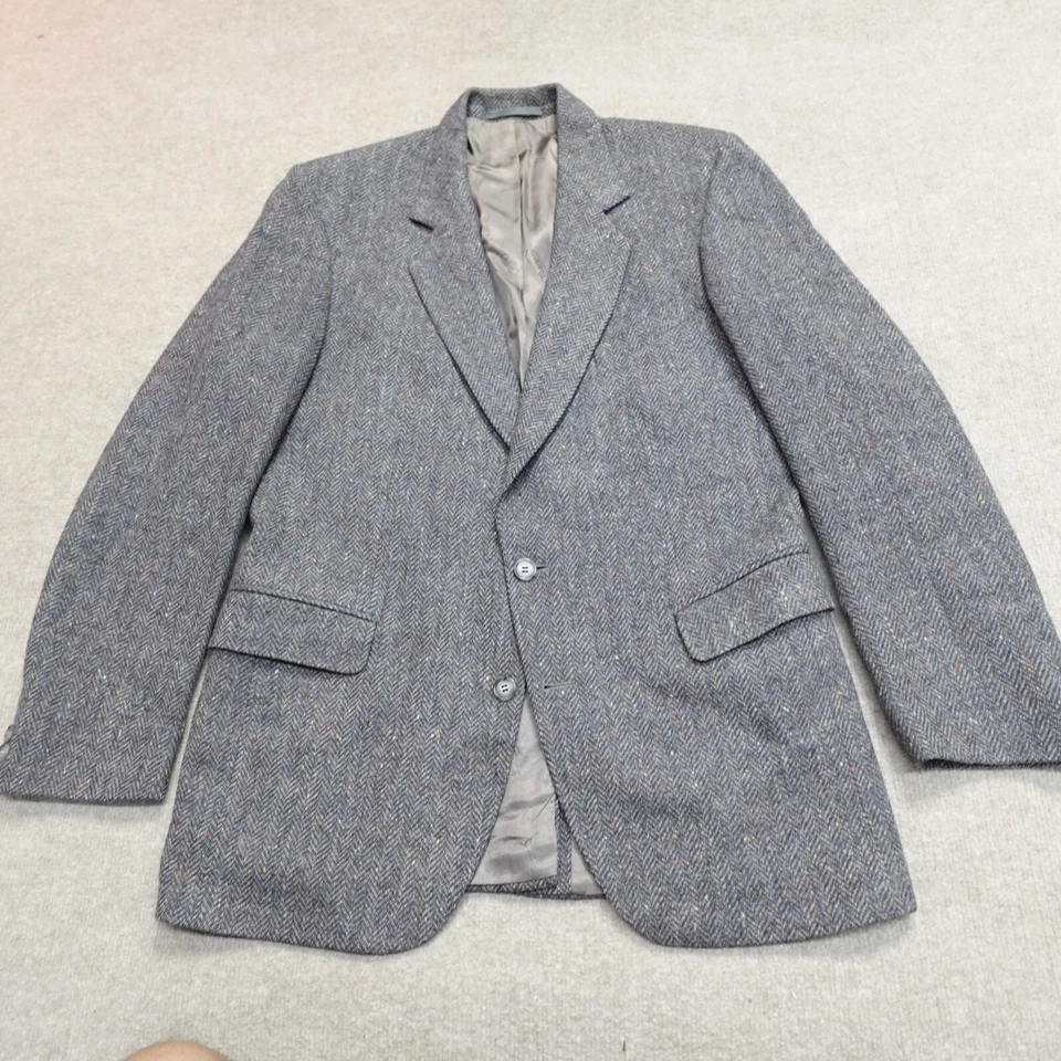 Magee Sport Coat 40L Blue Herringbone Wool Donegal Speckled Tweed Ireland - Image 2 of 4