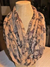 Apt. 9 infinity scarf; floral; NWT; black white gray taupe; 72 x 21 in. poly