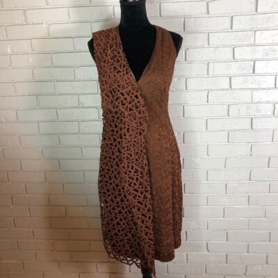 Akris Women s Brown St. Gallen Lace V-Neck Garnet Dress - Size 8