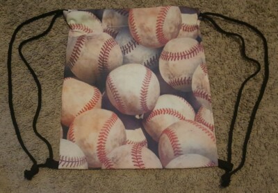 Baseball Print Design Drawstring Backpack Nap Sack Back Pack Gym Bag String
