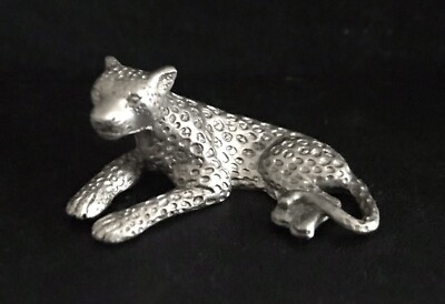 Pewter Leopard Cheetah Lion Cat Spots Tiger King Silver Metal Statue Figurine T