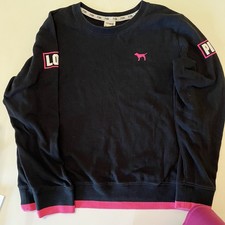 Victoria  s Secret PINK Black Crewneck Sweatshirt Pink Trim Logo Pullover Sz M