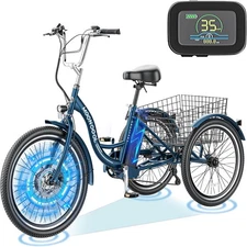 NAIZEA 24"/26" 7 Speed Electric Tricycle with 350W 36V 10.4Ah 15.5MPH Battery