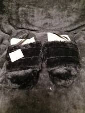 SlumberzzZ Ladies Black Faux Fur Slider Slippers UK 5/6 Medium BNWT Open Toe