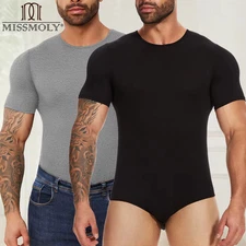 Men's Full Body Shaper Short Sleeve Top Tummy Control Briefs Bodysuit Butt Lifte