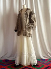 Vintage 70s USA Leather Fringe Jacket Gray Suede Unisex Used