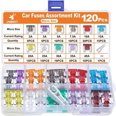 120Pcs Micro Fuses, Low Profile Mini Fuse Kit, Micro Fuses Assortment Kit for