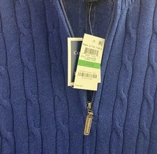 Club Room Men's Size Large Pima Cotton Knit Sweater 1/4-Zip In Blue. NWT