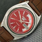 VINTAGE SEIKO 5 AUTOMATIC 7009A JAPAN MENS RED COLOR DIAL WATCH a2778-U